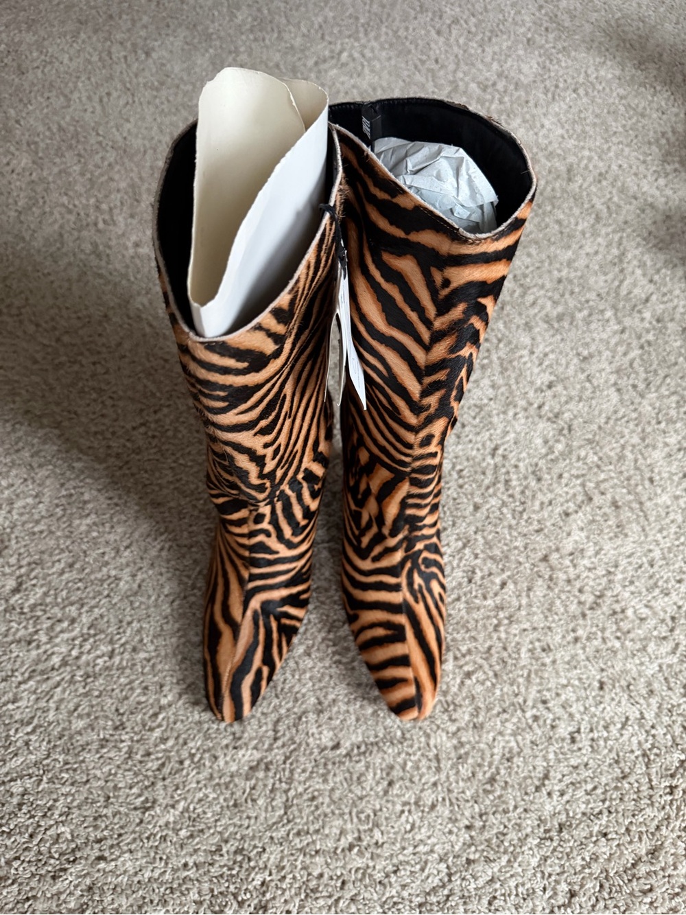 Zara Tiger-Print Pointed Toe Heeled Boots - Brown & Black